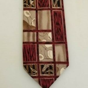 BASS  Silk Tie Burgundy and Tan Geometric